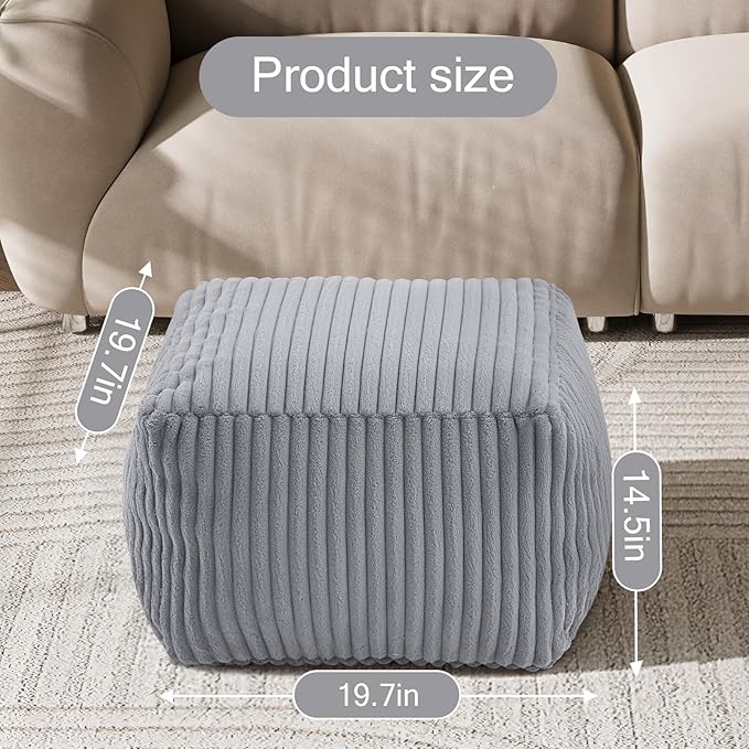 MeMoreCool Square Stuffed Pouf Ottoman Foot Rest, Stripe Furry Floor Pouf Foot - Image 2