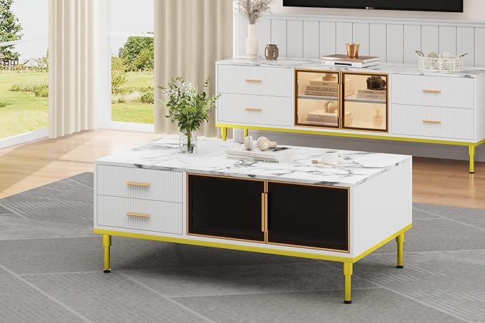 GAOMON Coffee Table for Living Room, Faux Marble Coffee Table - Image 5
