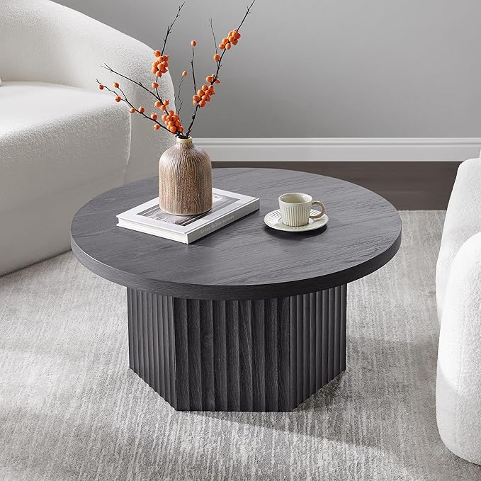 SICOTAS Round Coffee Table for Living Room, Mid Century Modern Fluted Center - Image 7
