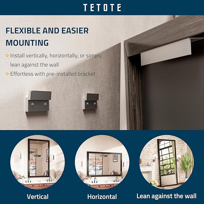 TETOTE 30 x 36 Black Wooden Mirror - Image 6