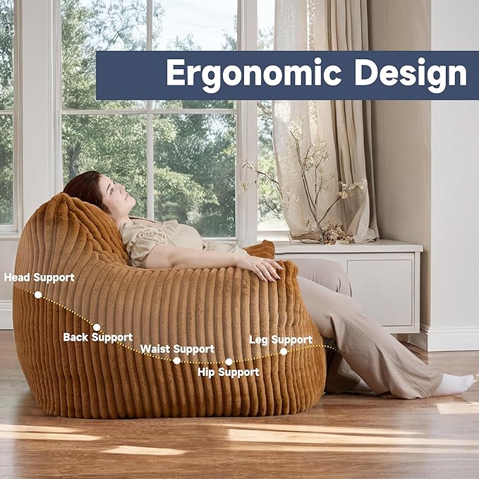 Oversized Bean Bag Chair for Adults, Giant Comfy Plush Boneless Bean Bag Couch - Image 4