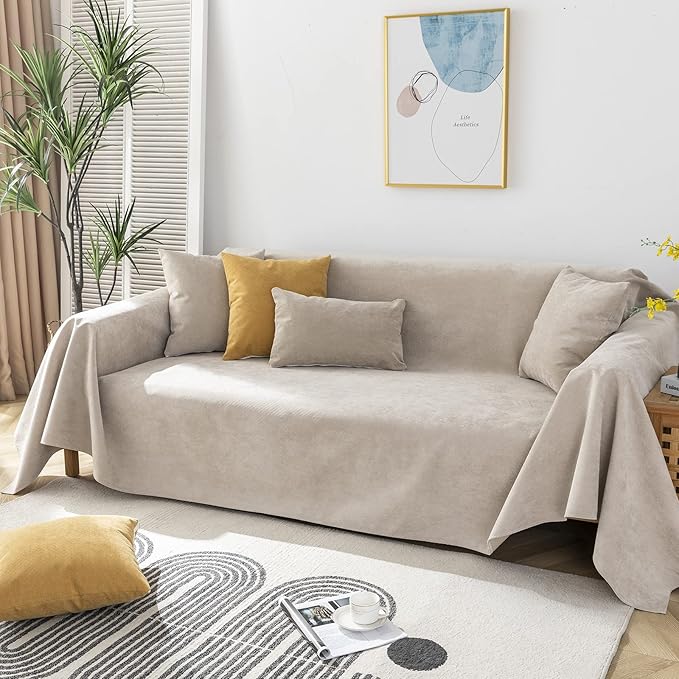 STACYPIK Waterproof Non-Slip Beige Couch Cover - Image 5