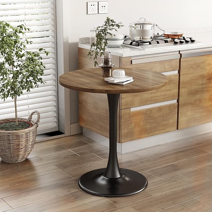 Wood Round Table Modern Dining Table Tulip Round Kitchen Table Wooden Mid - Image 5