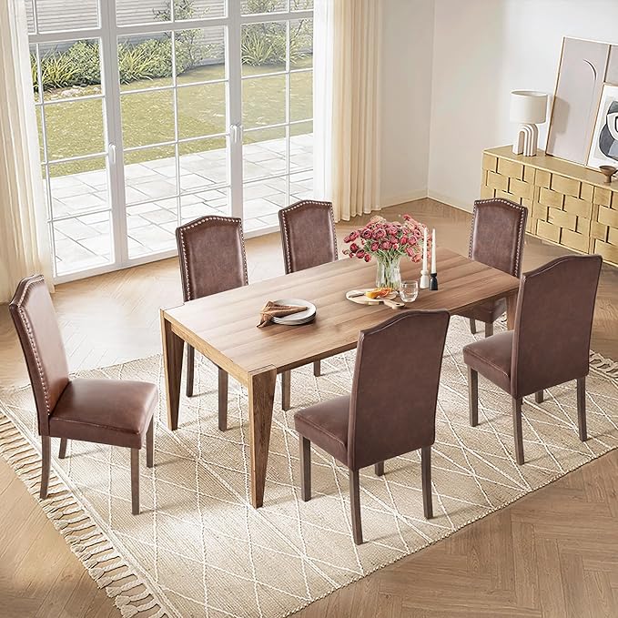 Stylish Upholstered Parsons Dining Chair PU Faux Leather - Image 2