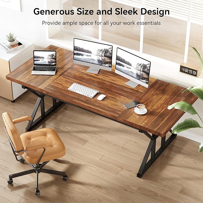LITTLE TREE 70.8-Inch Office Desk, Wooden Executive Office Desk, Modern Work - Image 5