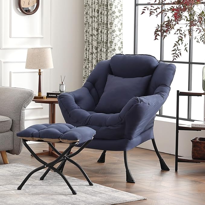 Large Lazy Chair with Ottoman, Accent Reading Chair with a Throw Pillow - Image 5