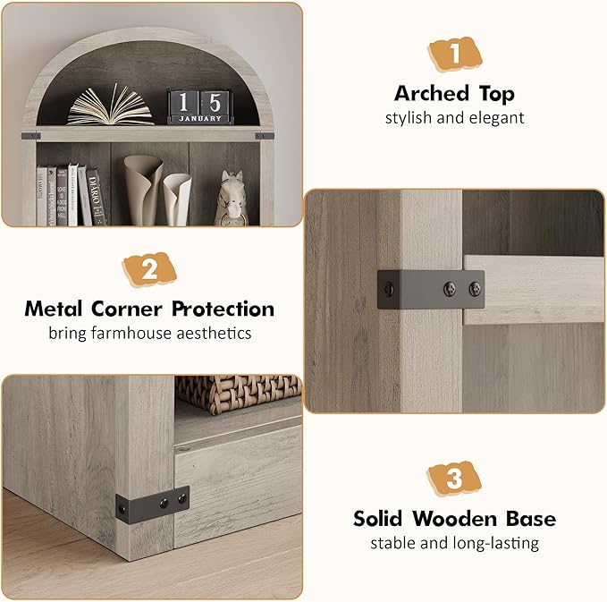GarveeHome Bookcase 5 Shelf Arched Bookshelf 71.65in Tall Bookcase Farmhouse - Image 5