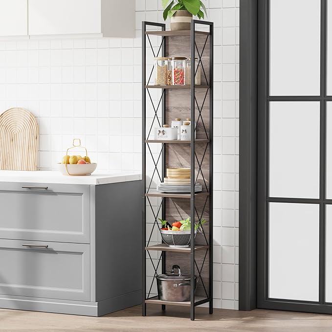 Homhedy 6 Tier Bookshelf Bookcase, Tall Narrow Bookshelf - Image 7