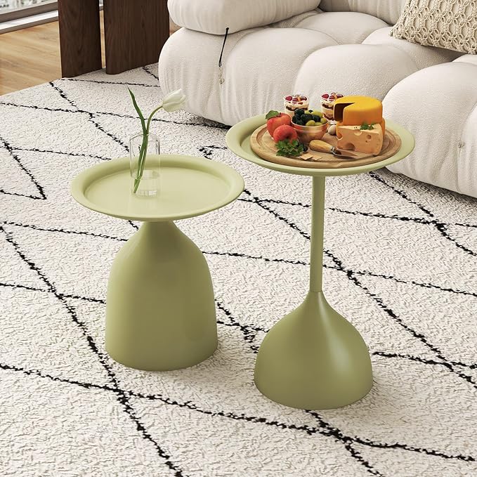 hitsuki Green Nesting Coffee Table Set of 2 Funky Colorful Round Metal End Side by hitsuki