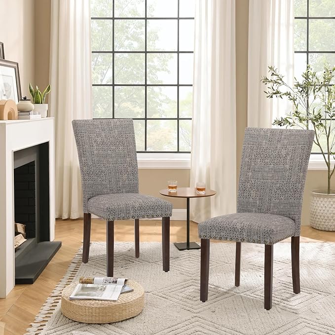 Parsons Dining Chairs Set of 2, Upholstered Nailhead Dining Room Kitchen Side - Image 7