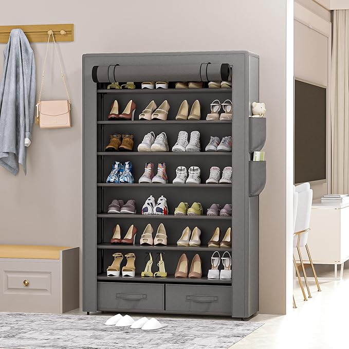 Shoe Rack Storage Cabinet 32 Pairs Organizer Shelf Tall - Image 7