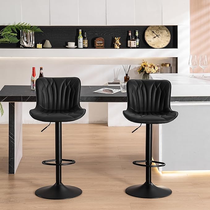YOUNUOKE Bar Stools Set of 2 Black Barstools Adjustable Counter Height Stools - Image 2