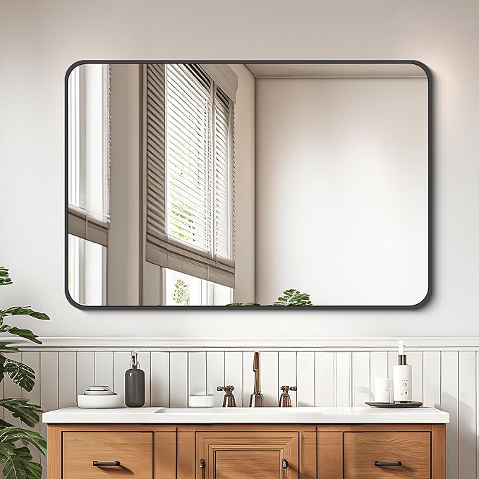 FORBATH Black Bathroom Mirror, Rectangular Vanity Mirror 26" X 38" Wall Mounted by FORBATH