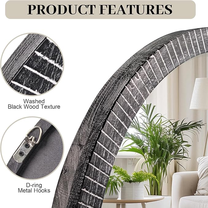35" Round Wood Mirror, Rustic Circle Wall Mirror - Image 4