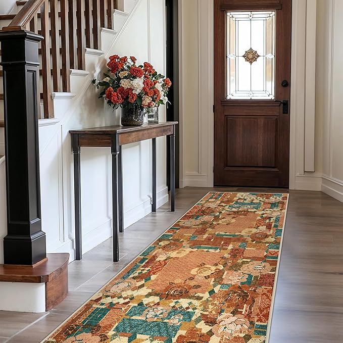 GENIMO Floral Runner Rug 2X6, Machine Washable Non Slip Vintage Patchwork - Image 4