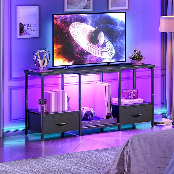 HOOBRO LED TV Stand with Storage, LED Entertainment Center with Open Shelves - Image 6