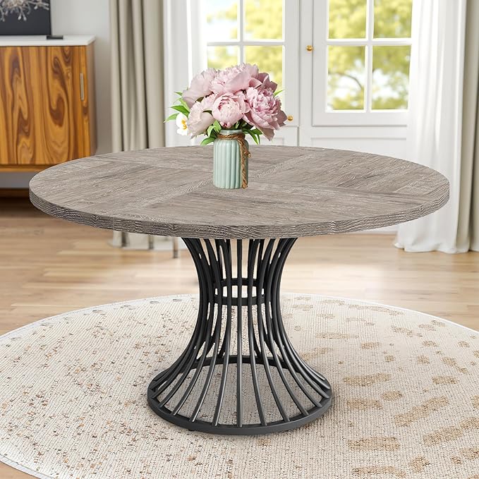 Round Dining Table for 4, 47-Inch Farmhouse Dinner Table Wooden Circle Kitchen by Unknown
