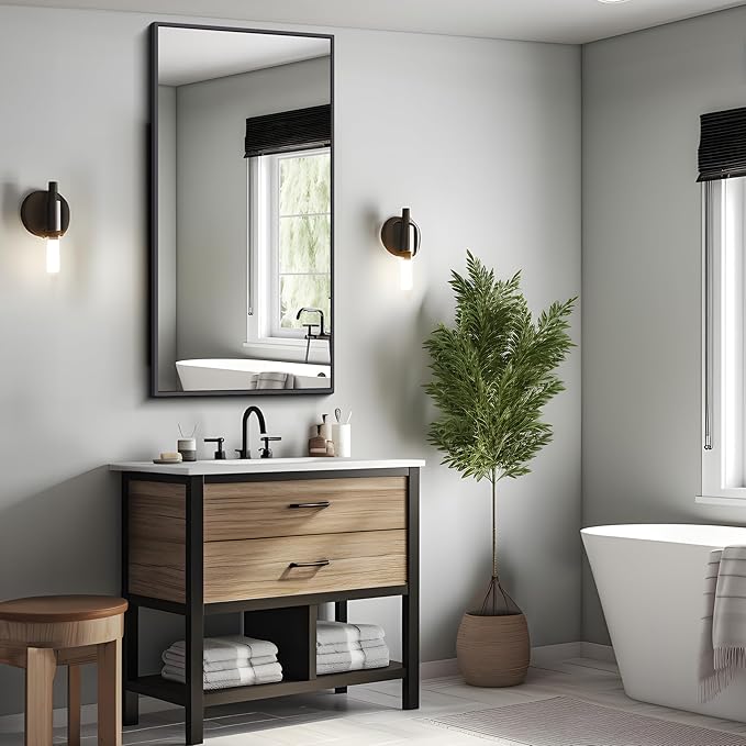 KOCUUY 24x48 Inch Large Black Wall Mounted Mirror, Aluminum Framed Decorative - Image 3