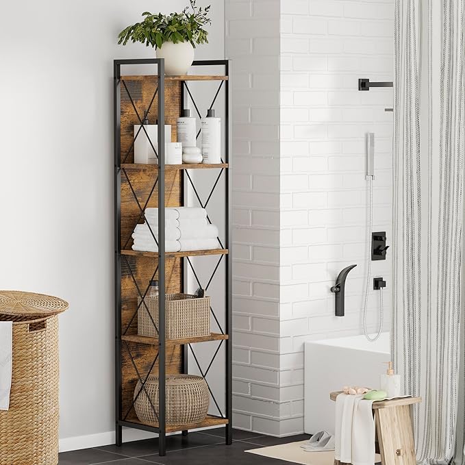 Homhedy 5 Tier Bookshelf Bookcase, Tall Narrow Bookshelf - Image 7