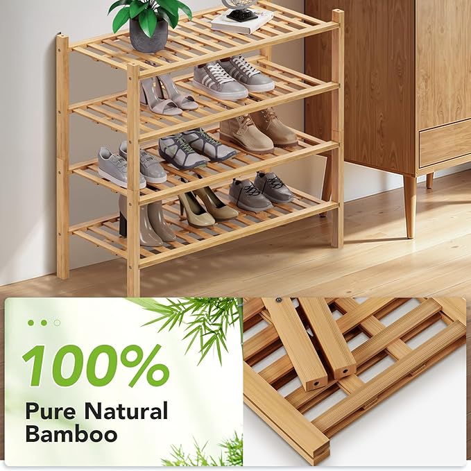 Haddockway 4 Tier Bamboo Shoe Rack Storage Organizer, Small Space 27"x11"x26" - Image 5