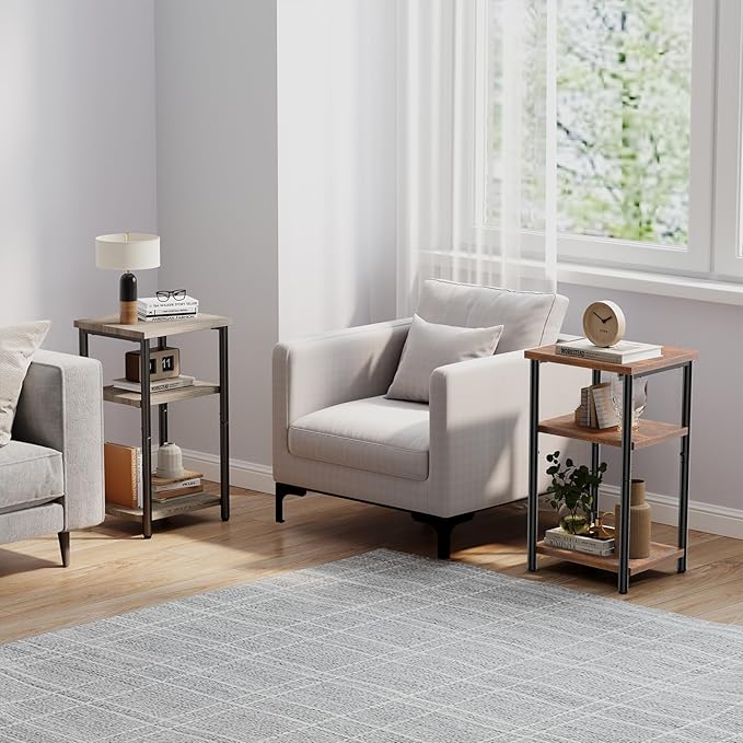 DUMOS End Table Small Side Sofa Tables 3 Tier Tall Nightstand Storage Shelf - Image 7