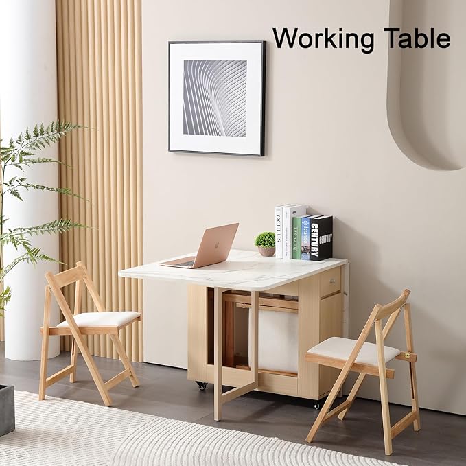 Drop Leaf Table Extendable, Foldable Kitchen Table Space Saving, Folding Dining - Image 3