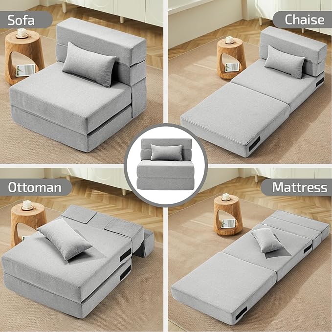 Folding Sofa Bed with Pillow- Convertible Chair Floor Couch & Sleeping Mattress - Image 5