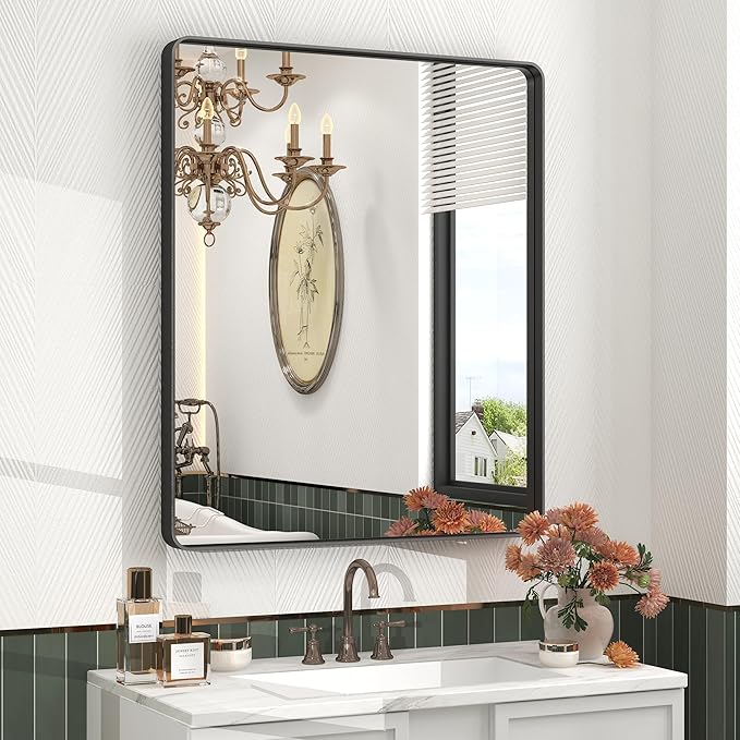 28x32 Inch Black Metal Framed Bathrrom Mirror by CHARMOR