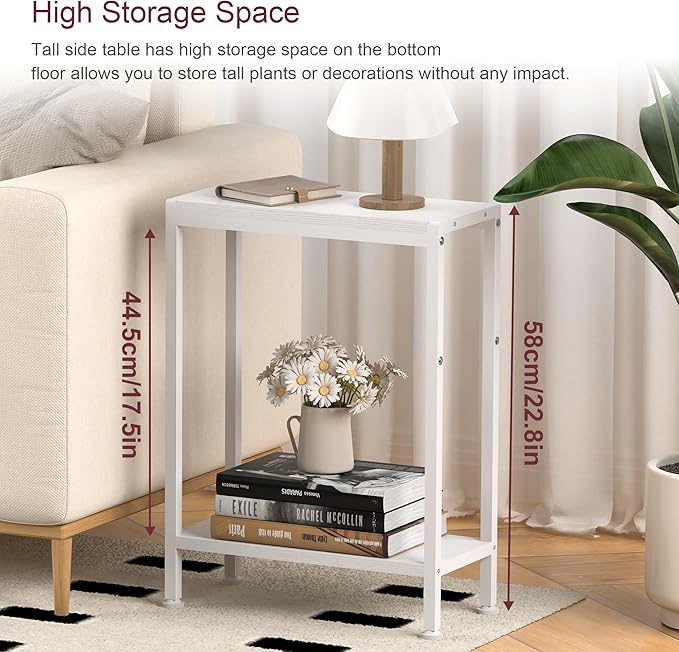 Narrow Side Table for Small Space, 2-Tier Small End Table - Image 6