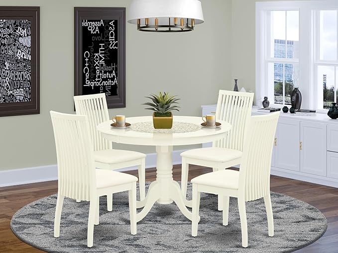 East West Furniture HLIP5-LWH-C 5 Piece Dining Set Includes a Round Dining Room - Image 2