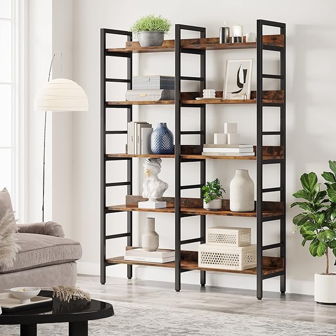Tribesigns 5-Tier Industrial Bookshelf, 71”H x 47”W Etagere Bookcase, by Tribesigns