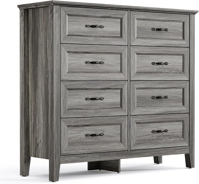 LINSY HOME 8 Drawers Dresser for Bedroom, Modern Farmhouse Dresser TV Stand by LINSYHOME