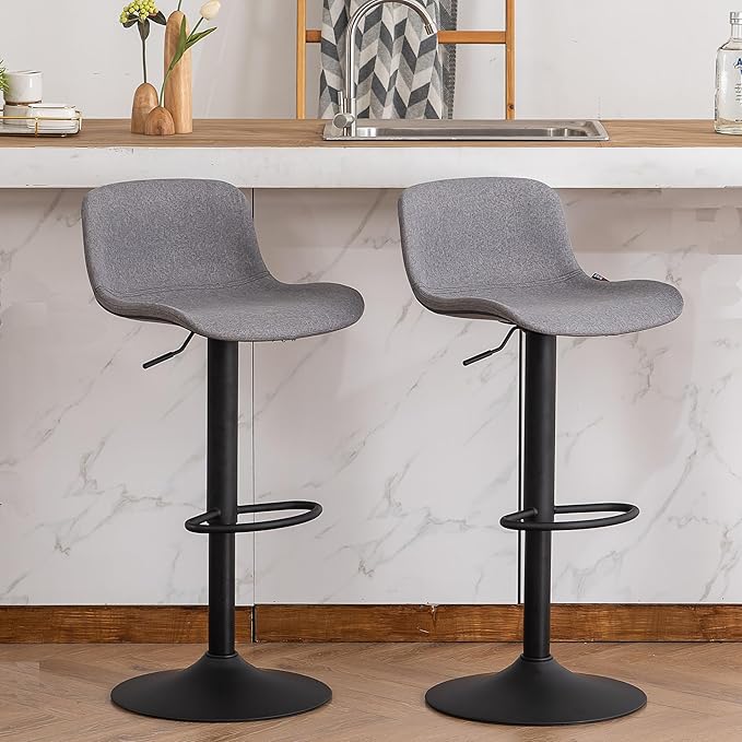 YOUTASTE Fabric Grey Bar Stools Set of 2, Adjustable Counter Height Barstools - Image 3