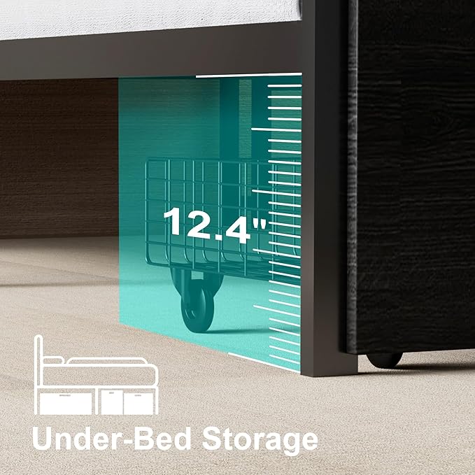 Queen Bed Frame with Storage Headboard, Metal Platform Bed Frame with LED - Image 7