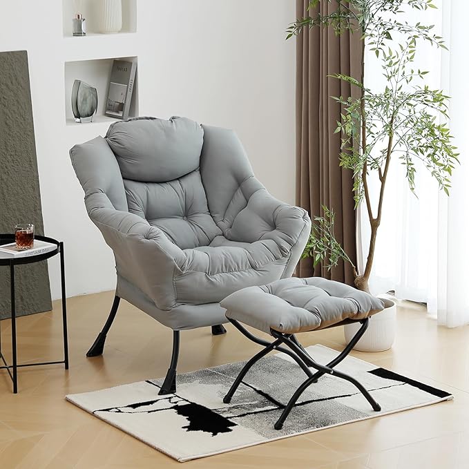 Lazy Chair with Ottoman, Modern Chair with Folding Footrest, Lounge Accent Chair - Image 7