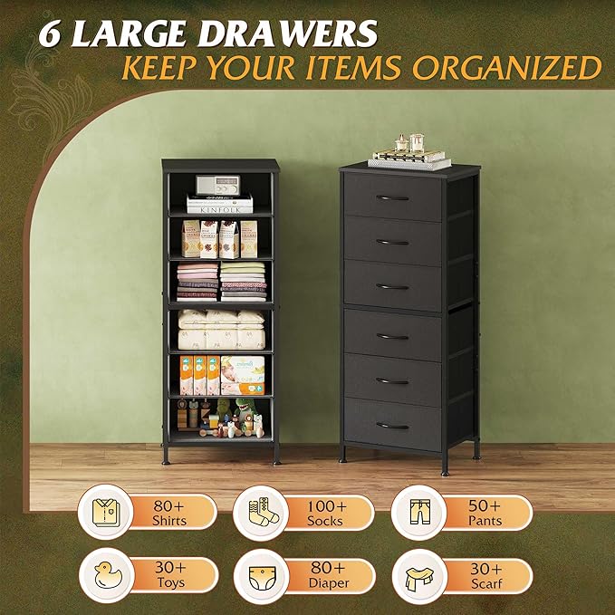 WLIVE Black Tall Dresser for Bedroom, 6 Drawer Dressers & Chests of Drawers - Image 4