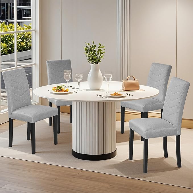 VECELO Upholstered Dining Chairs Set of 6, Fabric Wood Legs High Back - Image 2