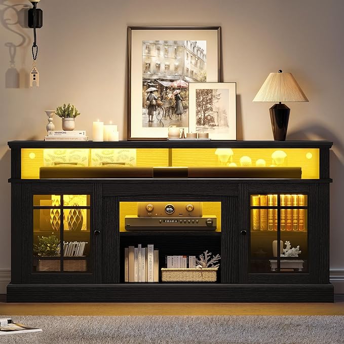 YITAHOME Black TV Stand for 75 Inch TV, LED Modern Entertainment Center - Image 6