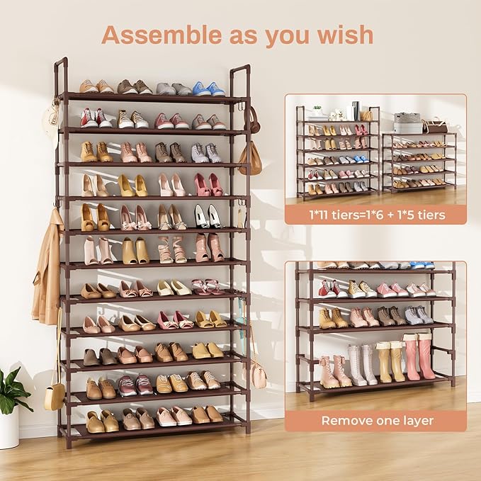 11 Tiers Tall Shoe Rack Holds 55 Pairs of Shoes - Image 5