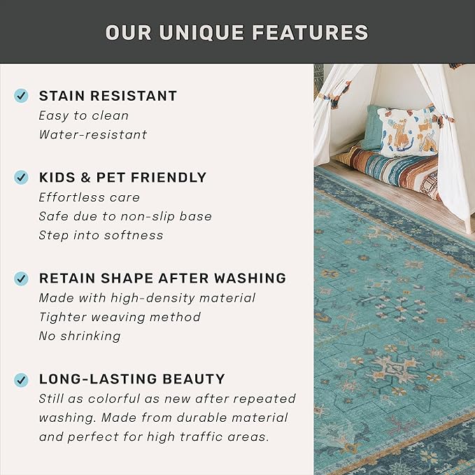 Washable Teal Rugs for Entryway Indoor - Image 7