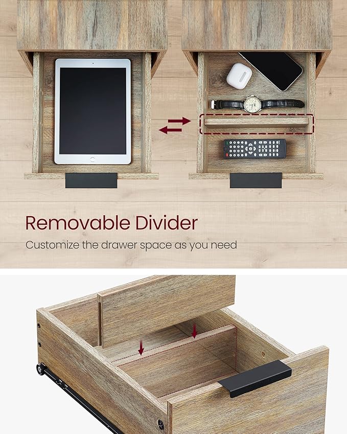 VASAGLE Side Table with Charging Station, Narrow End Table with 2 Drawers - Image 6