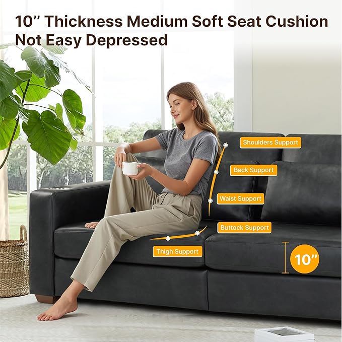 89" Sofa Couch for Living Room Faux Leather Upholstered Couch - Image 4