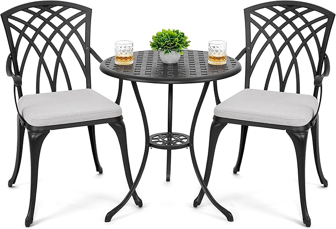 NUU GARDEN Bistro Set 3 Piece Outdoor Cast Aluminum Patio Bistro Set Patio by NUUGARDENCORPORATION
