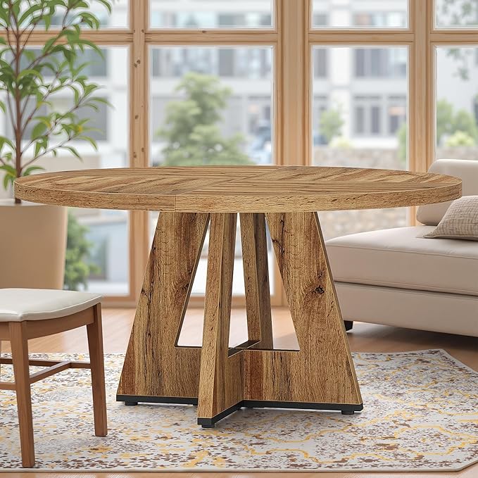 NicBex 47 Inch Round Dining Table, Wooden Dinner Table - Image 7