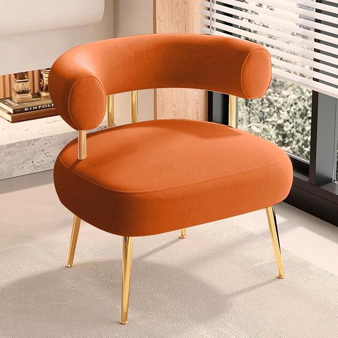 Modern Velvet Accent Chair, Round Upholstered Barrel Armchair by SEYNAR