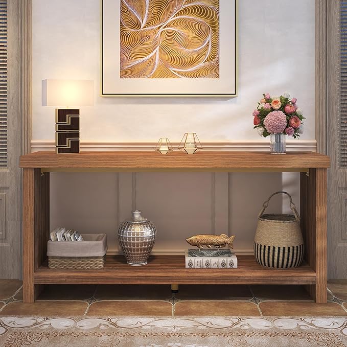 63 Inches Narrow Console Table, 2-Tier Long Sofa Tables Behind Couch Table - Image 7