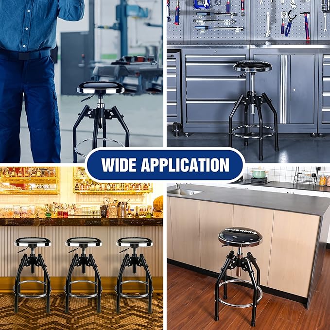 WORKPRO Heavy Duty Adjustable Hydraulic Shop Stool, Garage Bar Stool, 29in to - Image 7