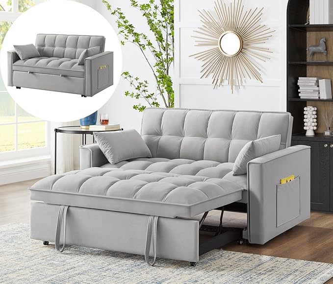 KEIKI Velvet Loveseat Convertible Sofa Bed Sleeper Chair by Unknown