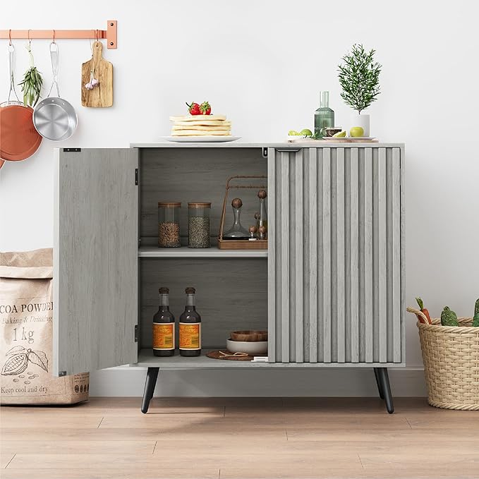 Smuxee Freestanding Fluted Sideboard, Adjustable Shelf - Image 7