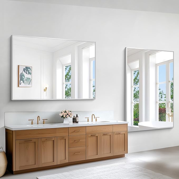 BONEWEI Silver Bathroom Mirror, 55x36 inch Wall Mirror - Image 8